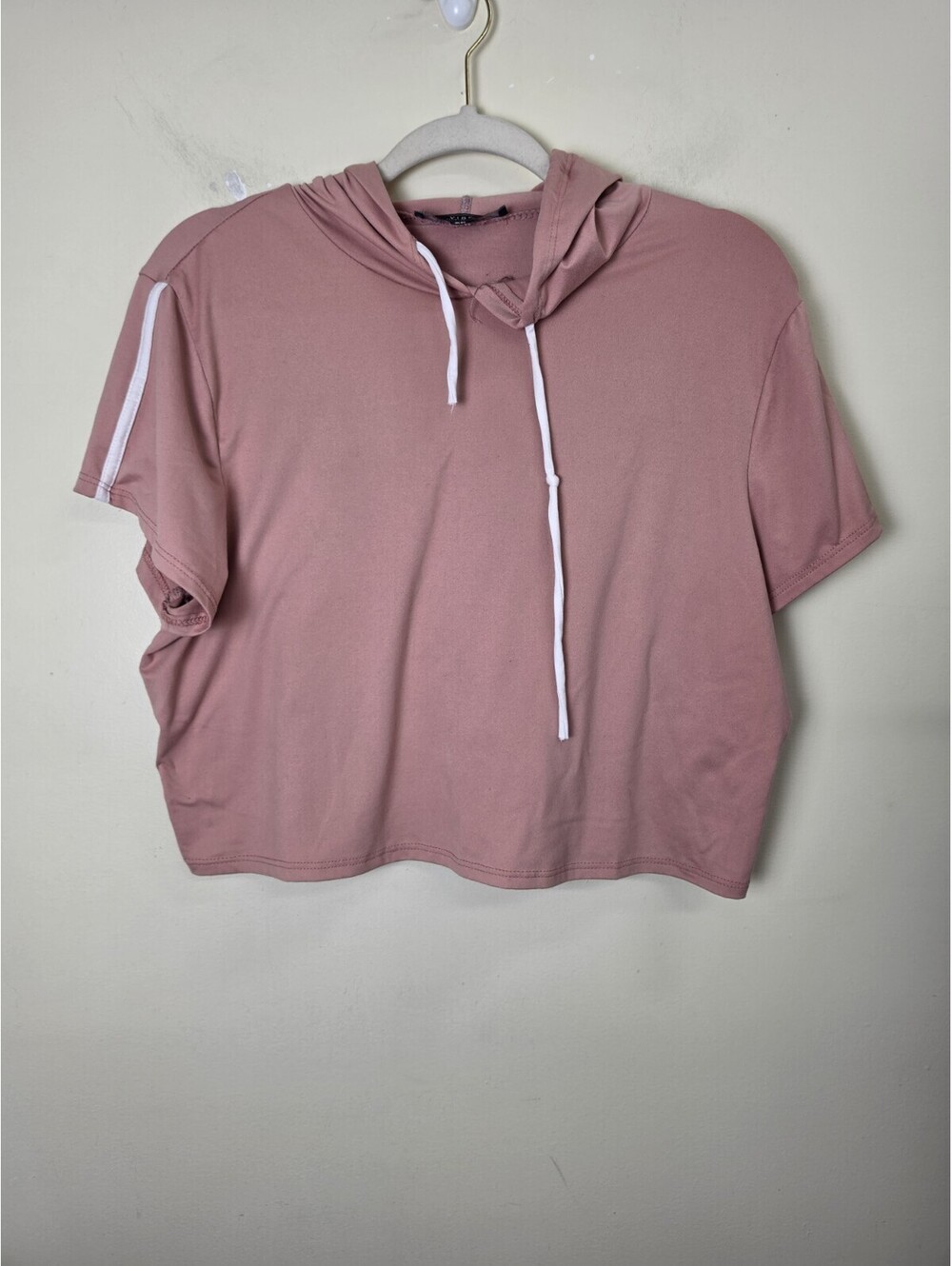 Vibe Sportswear 2X Pink  Mauve Short Sleeve Hoodie Drawstring Crop Top Active